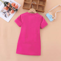 Girls Fuchsia Heart Print Short Sleeve T-Shirt Dress Casual Dresses