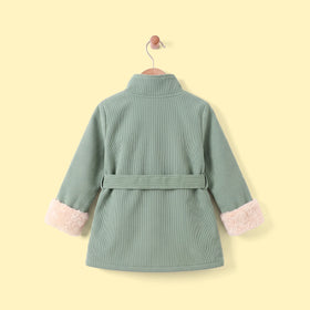 Girls Green Textured Long Sleeve Trench Coat Coats & Jackets