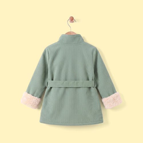 Girls Green Textured Long Sleeve Trench Coat Coats & Jackets
