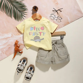 Boys Yellow Patch Embroidered T-Shirt With Shorts Sets Sets Yellow 0-1 M