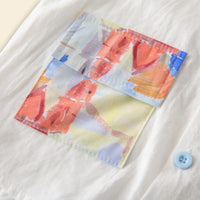 Boys White Short Sleeves Shirt With Abstract Printed Patch Pockets Shirts