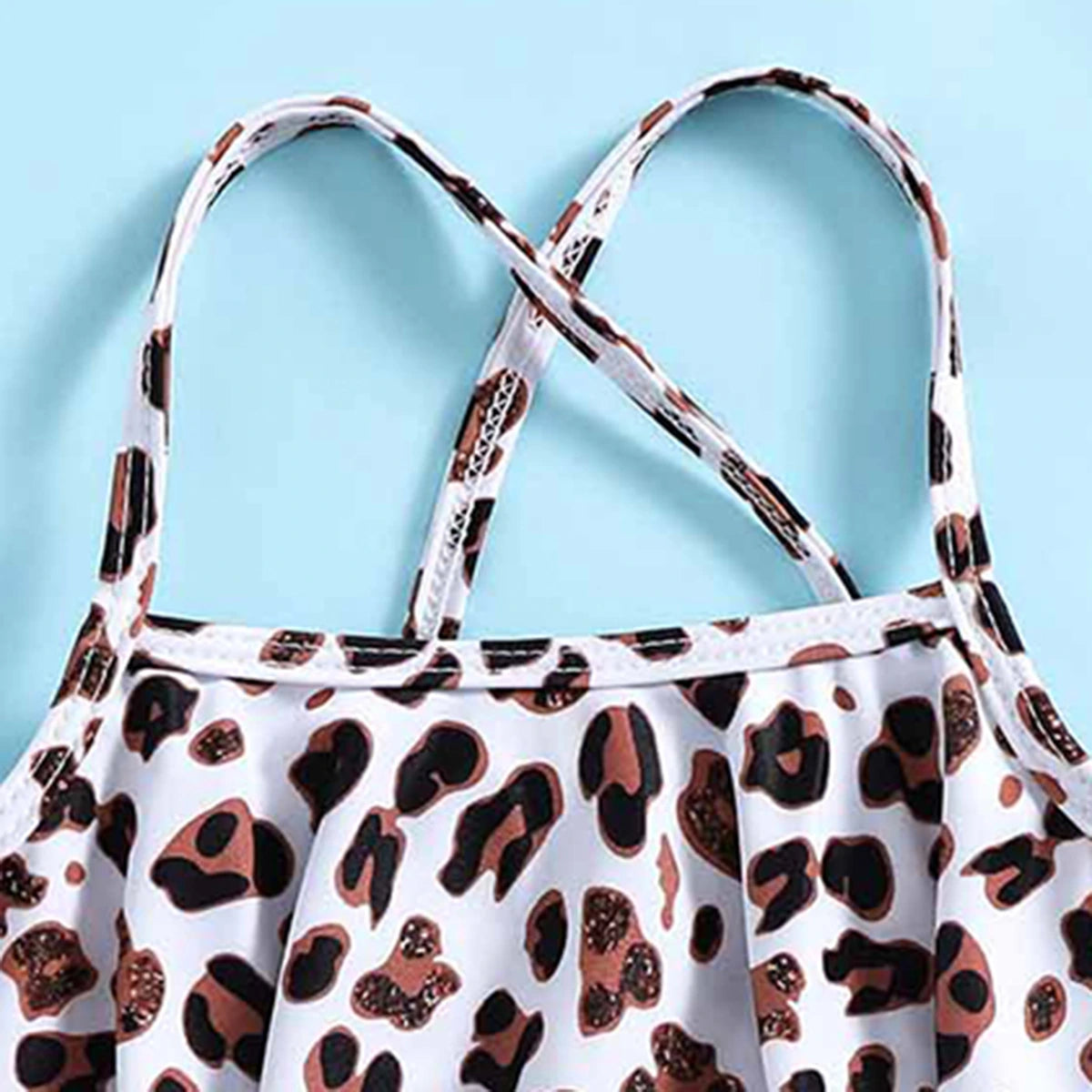 Girls White Leopard Print Top With Briefs Swimwear Sets Sets