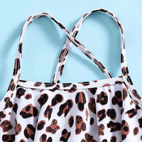 Girls White Leopard Print Top With Briefs Swimwear Sets Sets