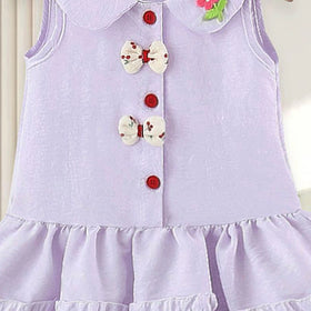 Girls Lilac Peter Pan Collar Drop-Waist Dress With Bow Details Casual Dresses