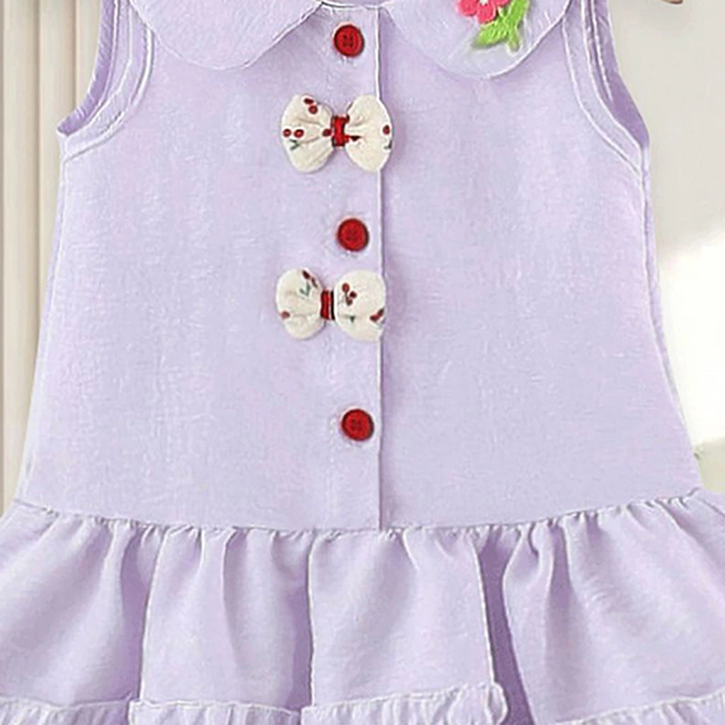 Girls Lilac Peter Pan Collar Drop-Waist Dress With Bow Details Casual Dresses
