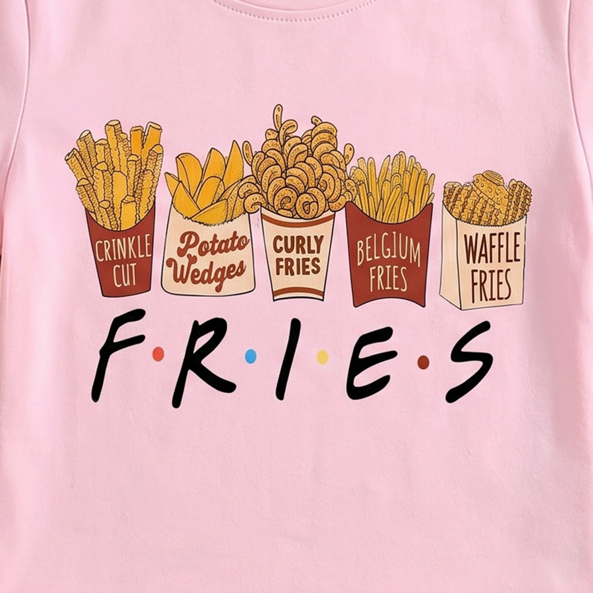 Girls Pink Fries Graphic Short Sleeve T-Shirt Tshirts