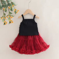 Girls Ruffle Sleeveless Top With Maroon Tiered Tulle Skirts Set Sets