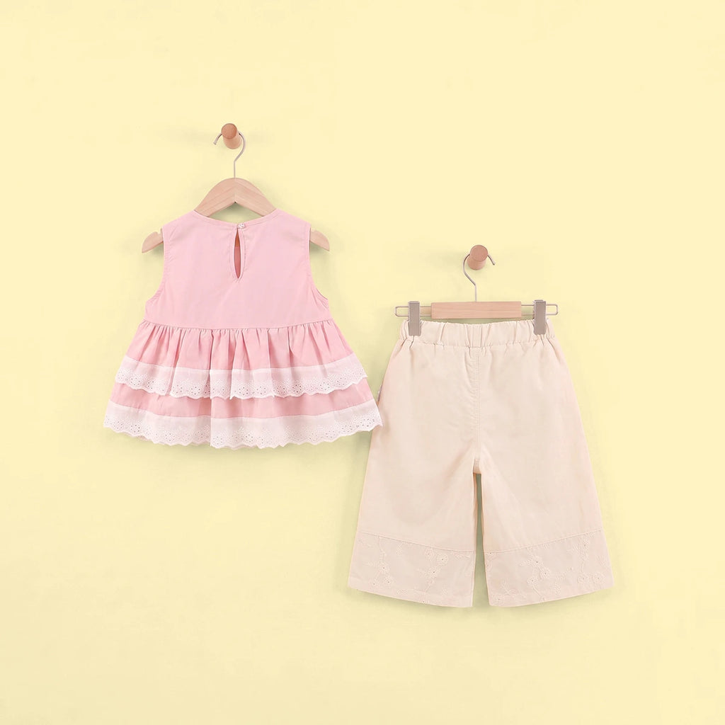 Girls Pink Cherry Applique Sleeveless Top with Pants Sets 2 pc. Sets