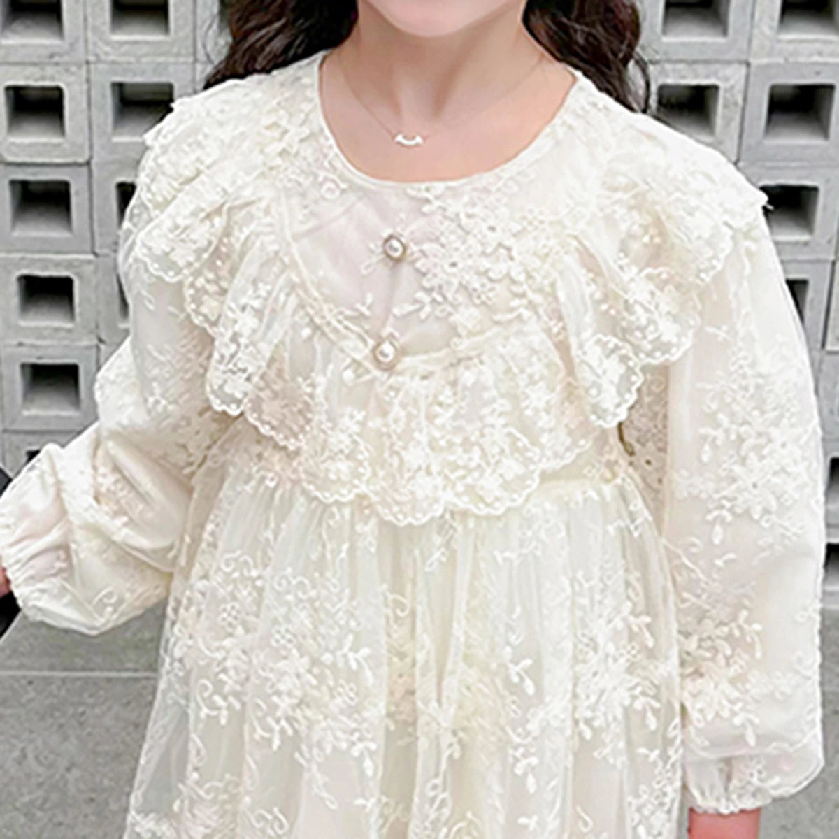 Girls Apricot Floral Embroidered Long Sleeves Party Wear Dress Party Dresses
