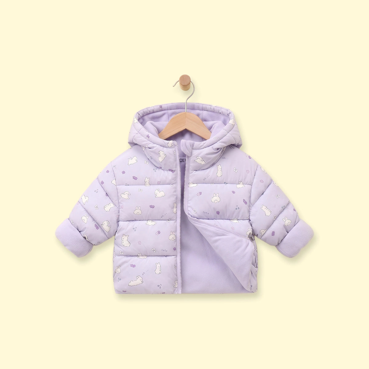 Girls Lavender Bunny Printed Zip-Up Hooded Puffer Jacket Coats & Jackets Lavender 1-2 Y