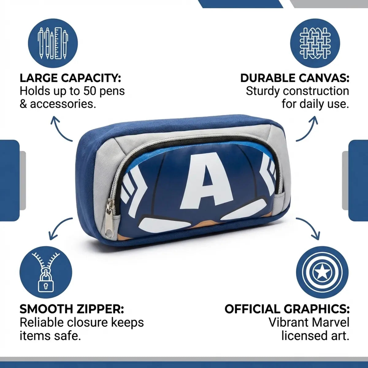 Captain America Design Pencil Case for Boys Trending Accessories