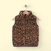 Girls Brown Fleece Leopard Print Sleeveless Jacket Coats & Jackets Brown 2-3 Y