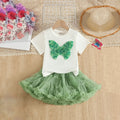 Girls 3D Butterfly Applique Top With Green Tiered Tulle Skirt Sets Sets Green 2-3 Y