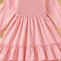 Girls Pink Smocked Yoke Puff Sleeve High-Low Dress Casual Dresses