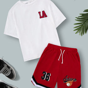 Boys White Typographic Printed Short Sleeve T-Shirt With Shorts Set 2 pc. Sets White 7-8 Y