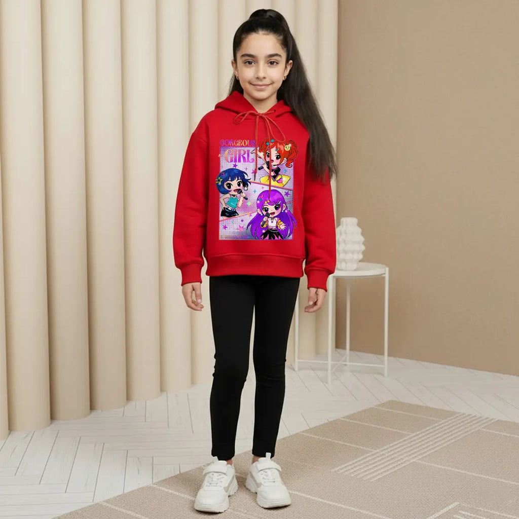 Girls Red K-Pop Gorgeous-Girl Graphics Hoodie Sweatshirts & Hoodies Red 6-7 Y