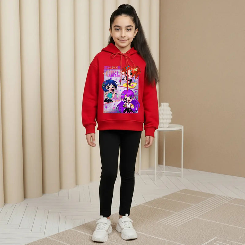 Girls Red K-Pop Gorgeous-Girl Graphics Hoodie Sweatshirts & Hoodies Red 6-7 Y