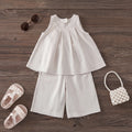 Girls Beige Pleated Sleeveless Top With Pants Sets 2 pc. Sets Beige 1-2 Y