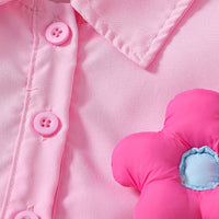 Girls Pink Flower applique Puff Sleeve Peplum Top With Denim Shorts Sets 2 pc. Sets