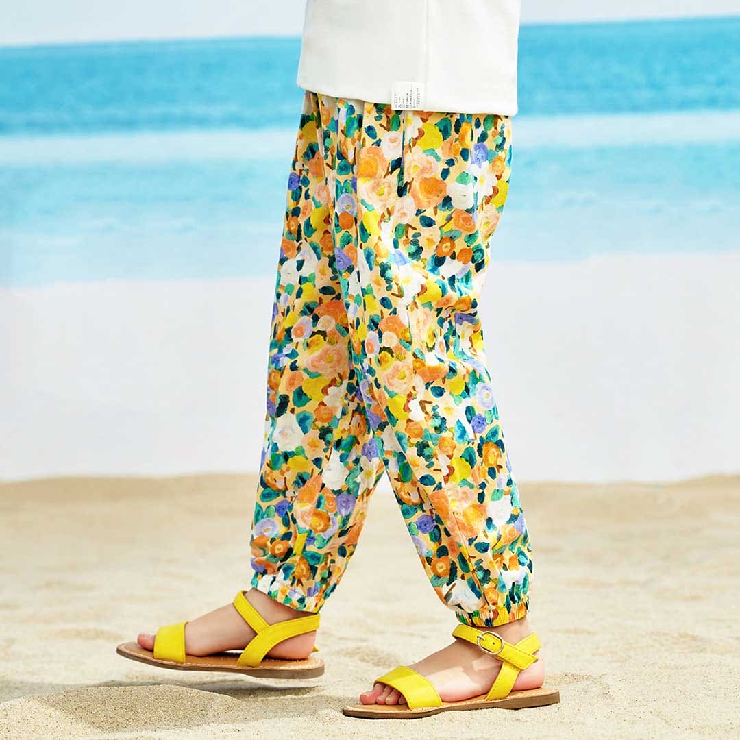 Girls Flower Printed Elasticated Pants Pants   
