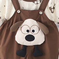 Boys Printed Short Sleeves T-Shirt With Dark Brown Dog Applique Dungaree Set 2 pc. Sets