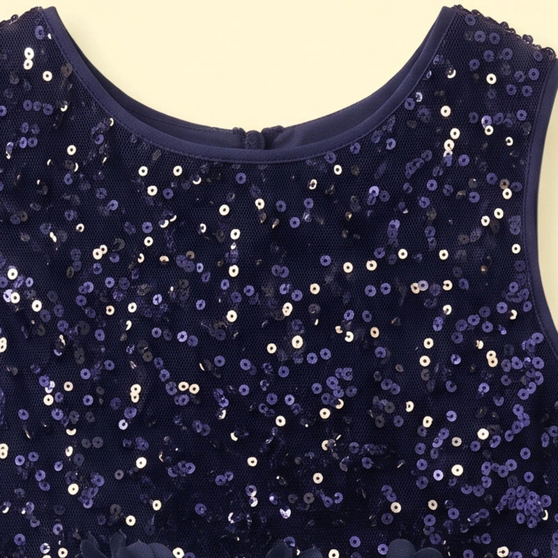Girls Navy Blue Sequin Embellished Sleeveless Party Gown Party Dresses