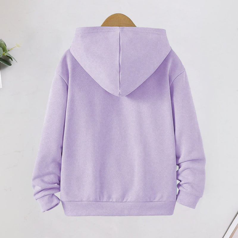 Girls Lilac Smile Printed Hooded Sweatshirt Sweatshirts & Hoodies