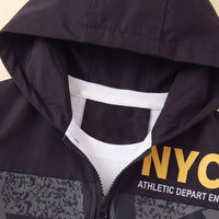 Boys Yellow Letter Printed Front Open Trendy Hooded Jacket Coats & Jackets