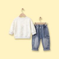Boys Off White Typographic Sweatshirt & Denim Cargo Pants Sets Sets
