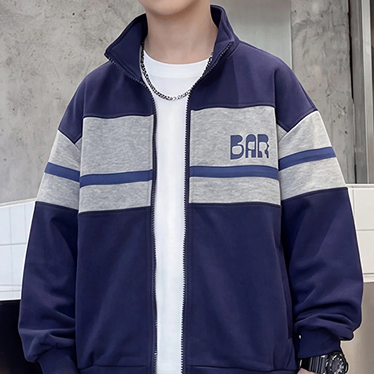 Boys Navy Blue Colorblocked Front Open Jacket With Pants Sets 2 pc. Sets