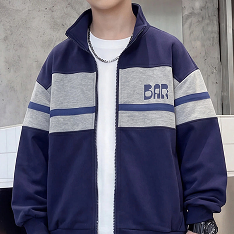 Boys Navy Blue Colorblocked Front Open Jacket With Pants Sets 2 pc. Sets