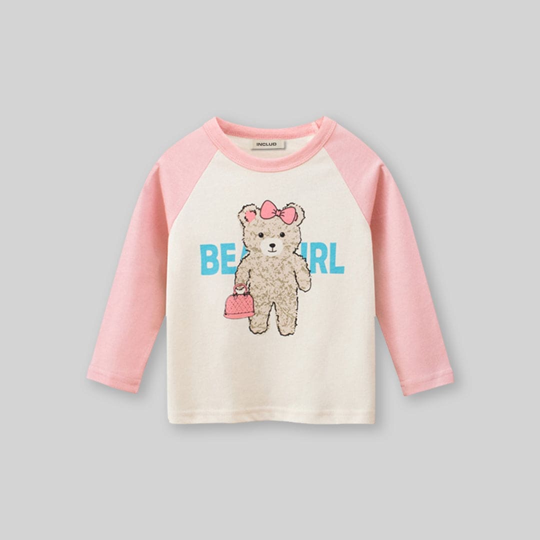 Girls Printed Raglan Sleeves T-Shirt Tshirts   