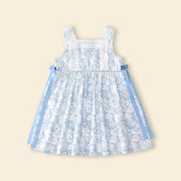 Girls Blue Printed Sleeveless Fit & Flare Dress With Neck Lace Trim Casual Dresses