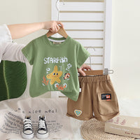 Boys Green Star Fish Graphic Short Sleeves T- Shirt With Shorts Set 2 pc. Sets Green 1-2 Y