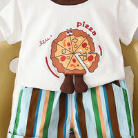 Boys Off White Pizza Print Short Sleeve T-Shirt With Striped Shorts Sets 2 pc. Sets