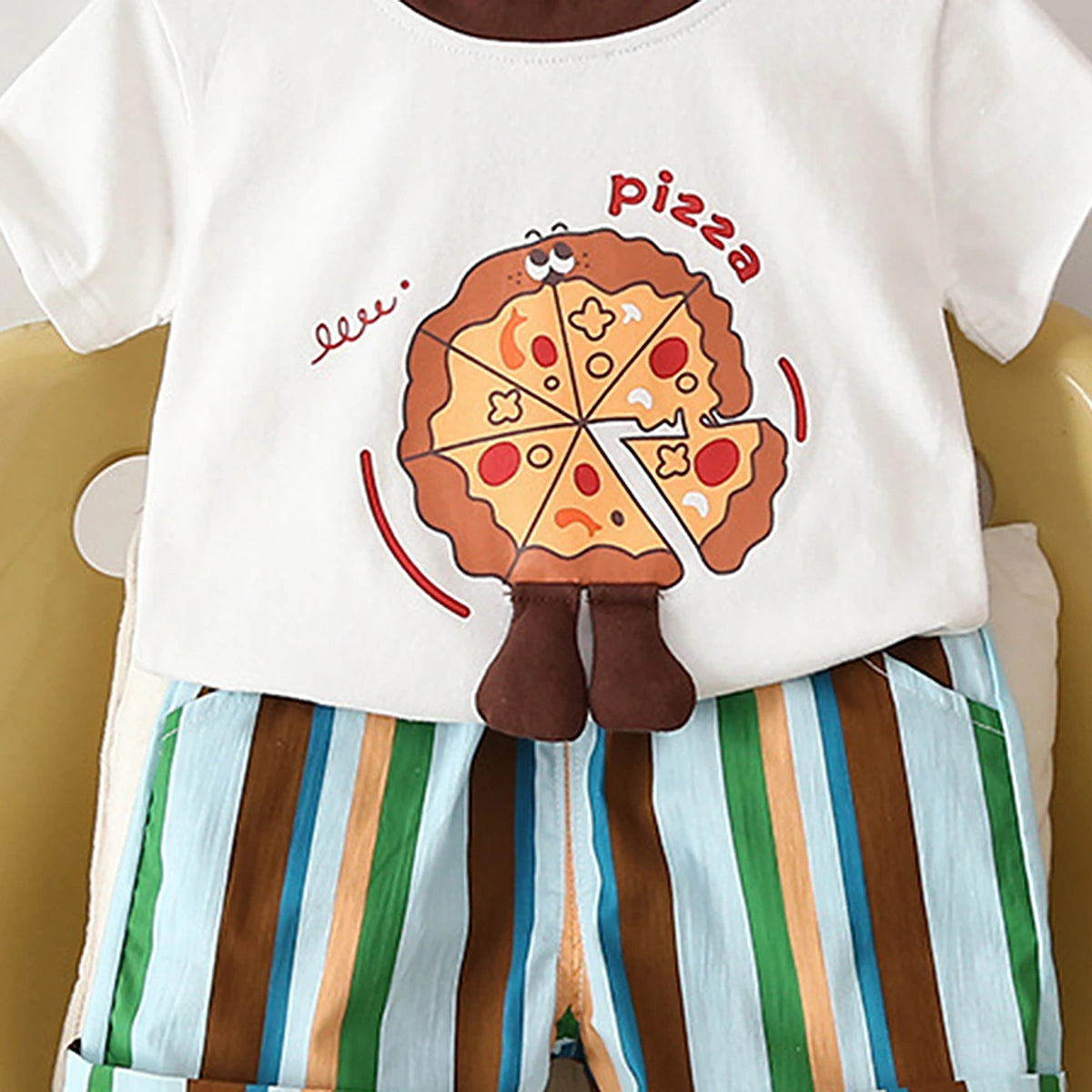 Boys Off White Pizza Print Short Sleeve T-Shirt With Striped Shorts Sets 2 pc. Sets
