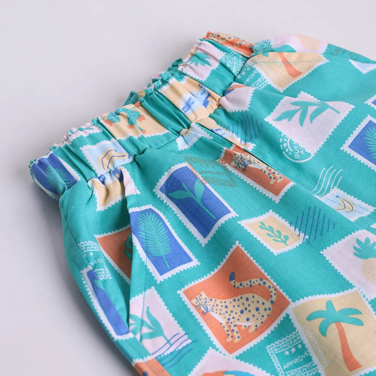 Boys Sea Green Graphic Short Sleeve Shirt With Elasticated Shorts Sets 2 pc. Sets