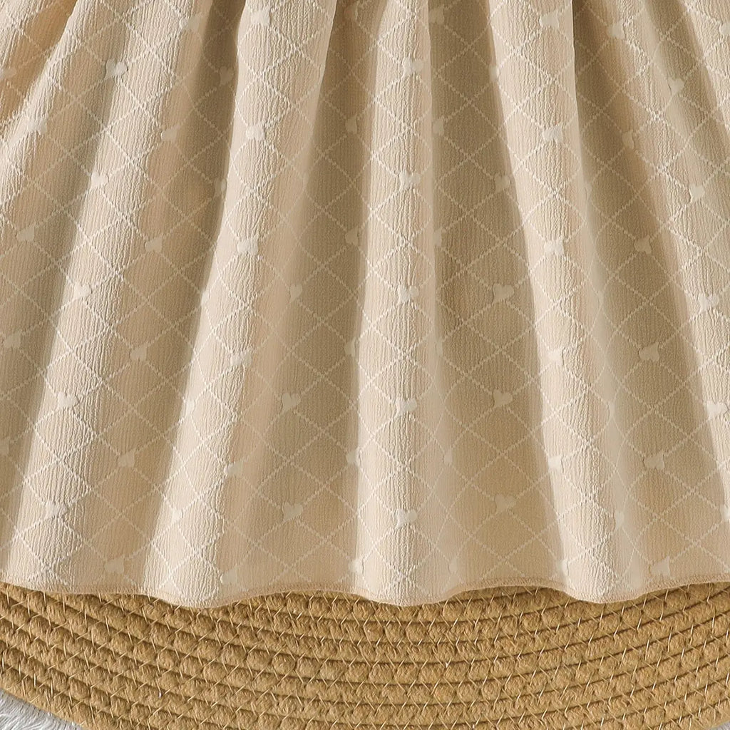 Girls Khaki Self Design Triangle Patterns Fit And Flare Dress Casual Dresses