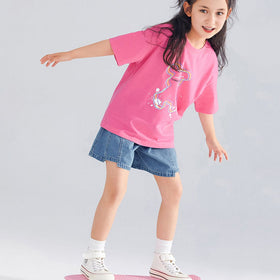 Girls Printed Oversized Casual T-shirt Tshirts Pink 6-7 Y 
