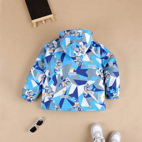 Boys Blue Astronaut Printed Hooded Zipper Jacket Coats & Jackets