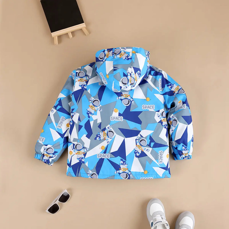 Boys Blue Astronaut Printed Hooded Zipper Jacket Coats & Jackets