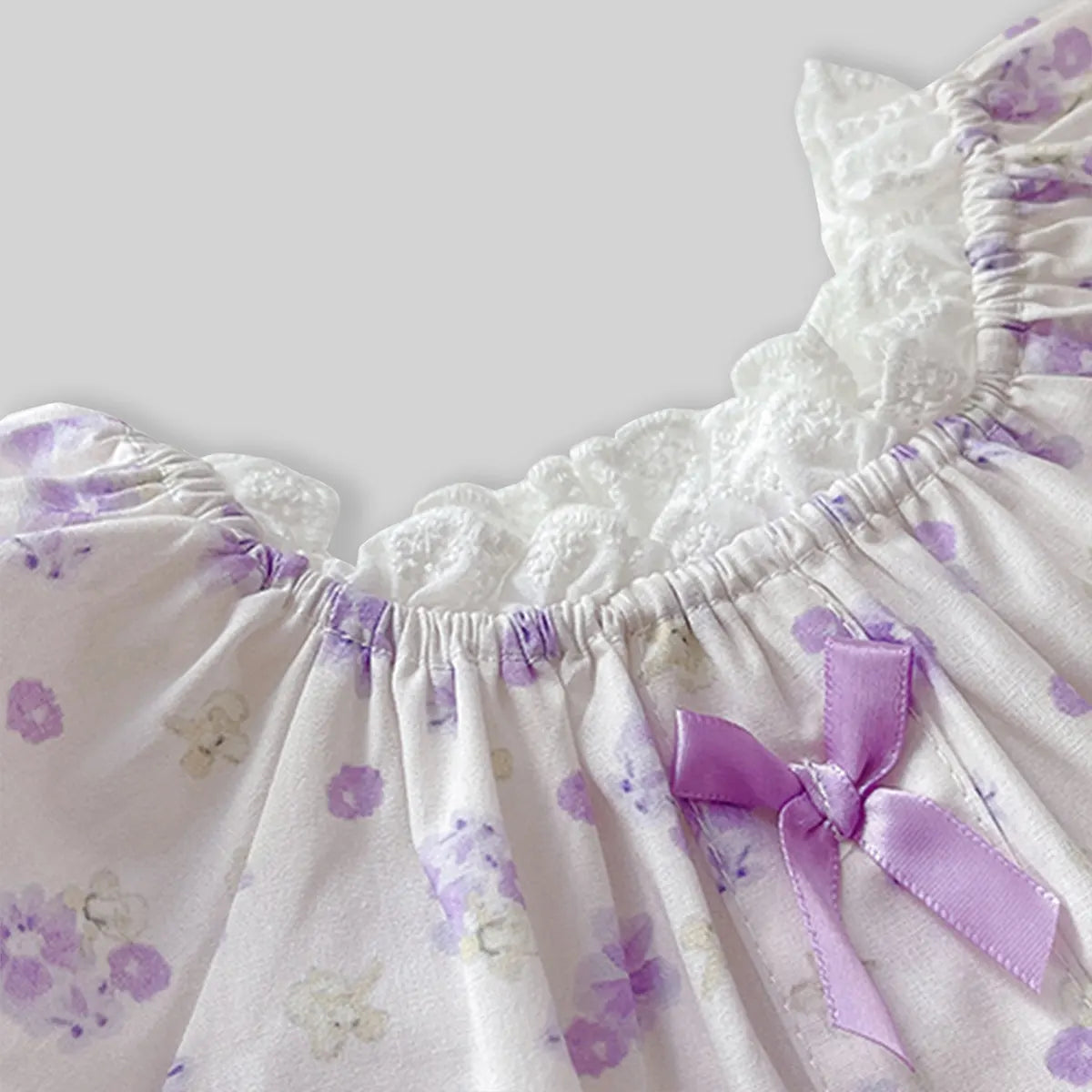 Girls Purple Floral Printed Bow Appliqued Top With Pants Sets Sets