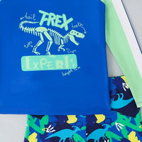 Boys Blue Graphics Long Sleeves T-Shirt & Shorts Swimsuit Sets Sets