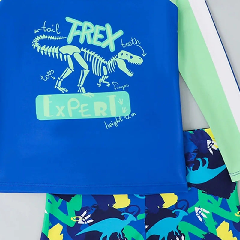 Boys Blue Graphics Long Sleeves T-Shirt & Shorts Swimsuit Sets Sets