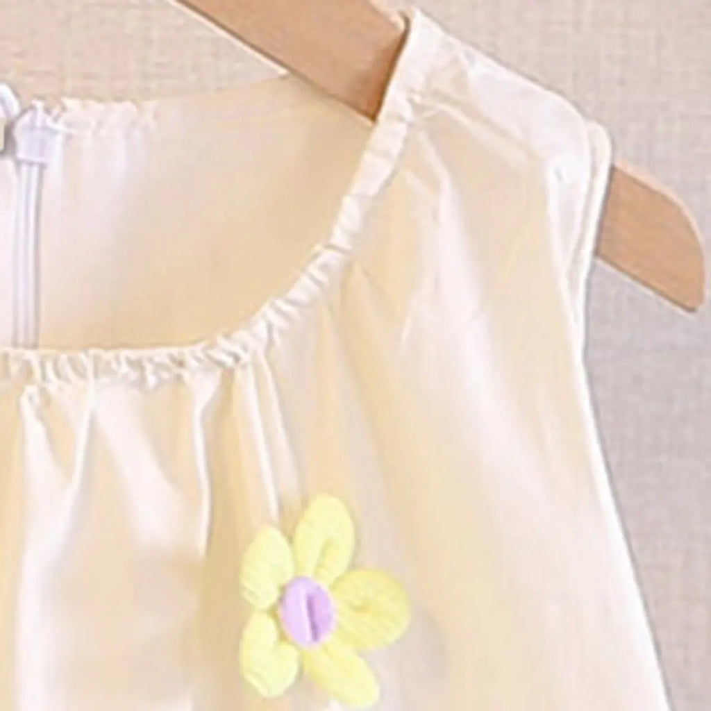 Girls Off White Flowers Applique Sleeveless Balloon Dress Casual Dresses