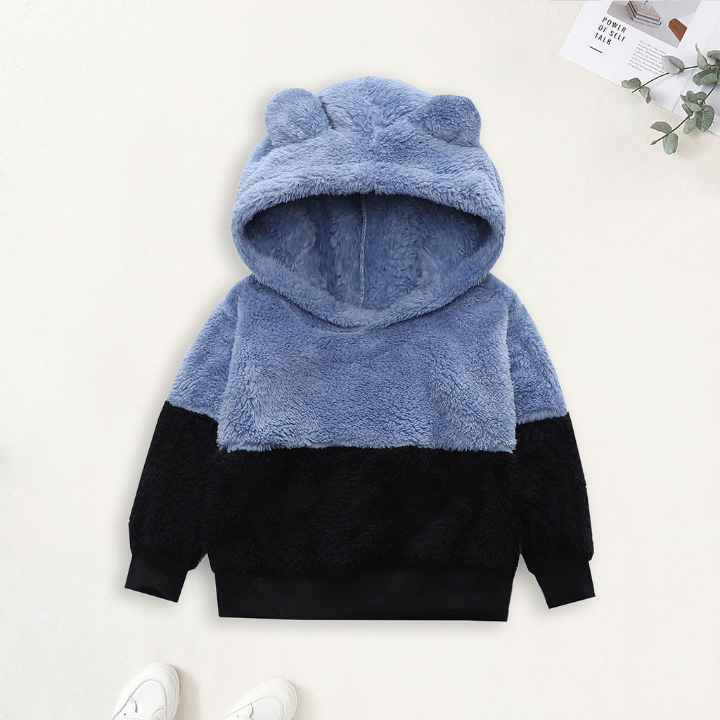 Girls Blue Solid Poly Fleece Hooded Sweatshirt Sweatshirts & Hoodies Blue 1-2 Y