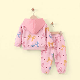 Girls Pink Bow Print Long Sleeve Jacket With Pants Sets 2 pc. Sets