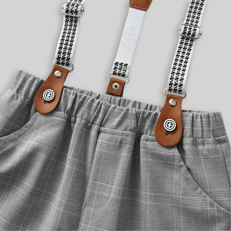 Boys Short Sleeve Shirt With Suspender Checked Shorts Set 2 pc. Sets   