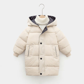Girls Apricot Solid Puffer Hooded Down Jacket Coats & Jackets