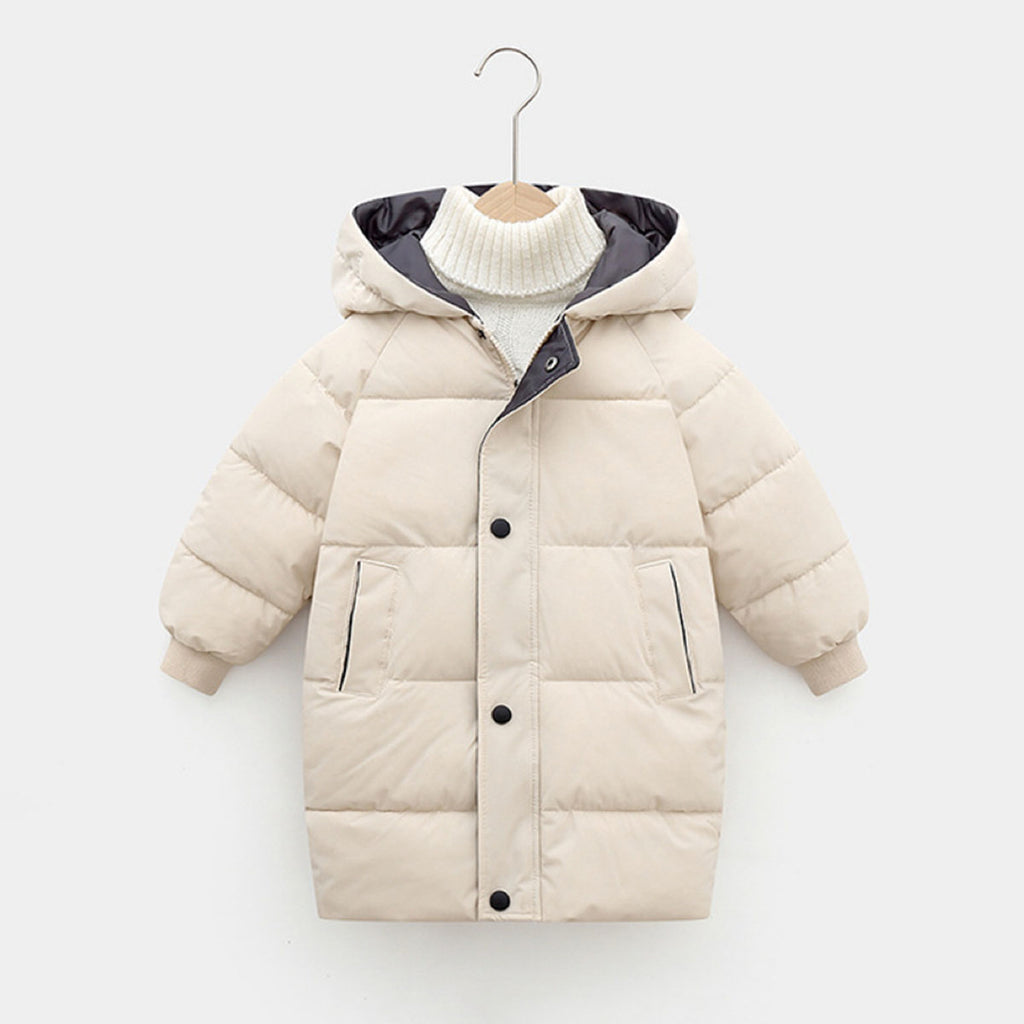 Girls Apricot Solid Puffer Hooded Down Jacket Coats & Jackets